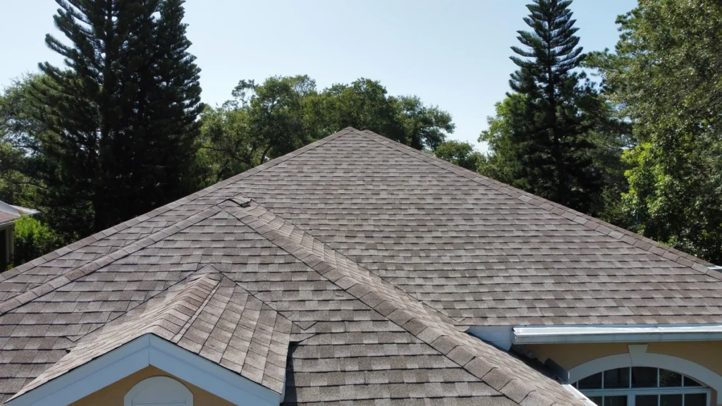 front view of a new roof with asphalt shingles in London, KY