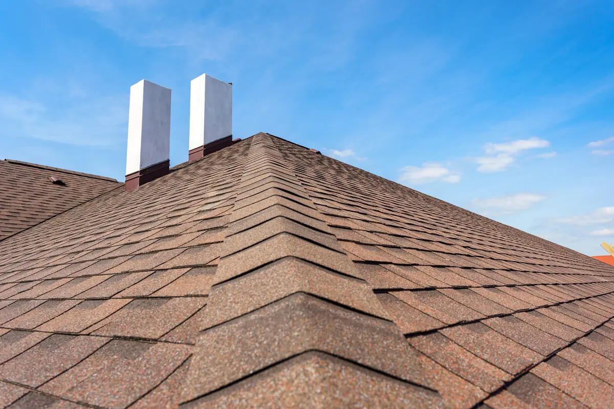close up shingle roof ridge